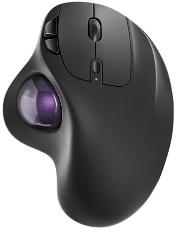 Nulea Trackball sans fil M501 – Rechargeable ergonomique, compatible avec le pouce, lisse, connexion à 3 appareils (Bluetooth/USB), compatible avec PC, ordinateur portable, Mac, Windows (violet clair)