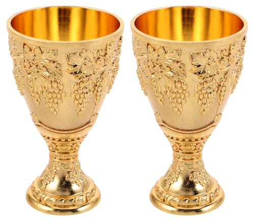 Cabilock Lot de 2 coupes médiévales à motif floral gravé pour communion, thé, whisky, boissons glacées - Calice rétro en alliage de zinc pour fêtes et décoration d'intérieur
