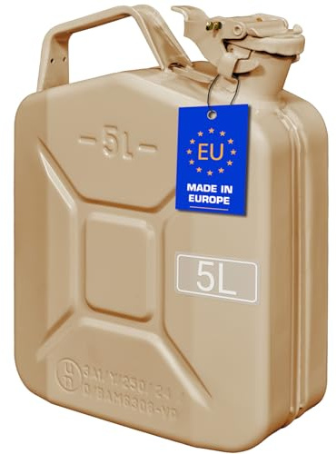 FIXKRAFT Benzinkanister 5L Metall 5 Liter Kanister für Benzin Diesel Kraftstoffkanister mit Entlüftung Reservekanister (Beige, lackiert)