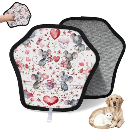 WowPrint Cute Love Mouses Gant d'épilation d'animaux pour chat et chien Gants électrostatiques réutilisables Brosse Outil pour canapé, vêtements, tapis, meubles, siège de voiture