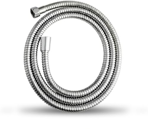 OFFO Manguera Ducha 2m, Flexo Ducha con Protección Antitorsión, Manguera de Ducha de Acero Inoxidable, Conexión Estándar G1/2, Cable Ducha Universal y Flexible, Para Grifería de Baño, Plata