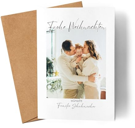 Kiddle-Design Weihnachtskarte Personalisiert mit eigenen Fotos, Familien Karte zu Weihnachten mit Namen, Text und Bildern Bedrucken, Frohe Weihnachten Grußkarte inkl. Umschlag - 1 Stück