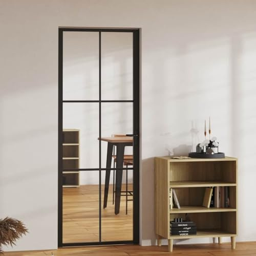 QJBSAVVA Glastür Schwarz 76x201,5 cm Innentür mit Zarge aus ESG Hartglas und Aluminium Modernes Design für Wohnzimmer Flur Büro und Schlafzimmer