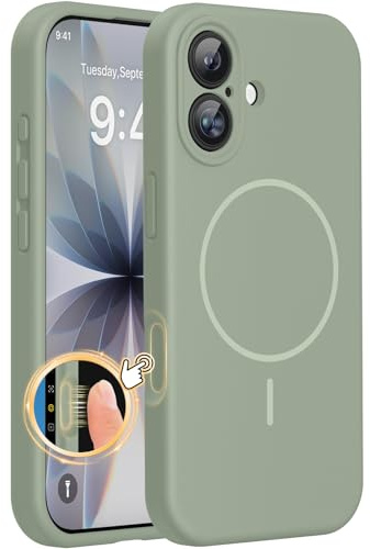 Miracase für iPhone 17 Hülle mit MagSafe, Flüssigsilikon-Hülle | [weiches, kratzfestes Mikrofaser-Innenfutter] 3,0 mm verdickter Stoßfester Handyhülle für iPhone 17, Patina Grün