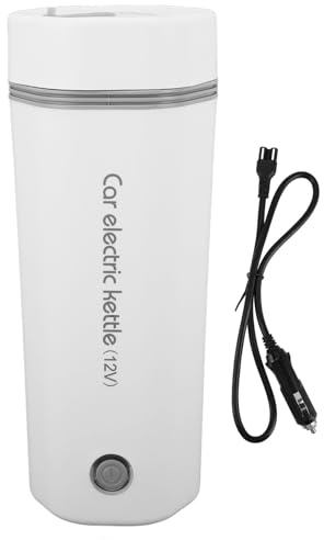 GYZOUKA Resevattenkokare, 80W 350ml Bärbar Minivarmvattenpanna med Automatisk Avstängning Läckagesäker, för Kaffe Te DC 12V Vit