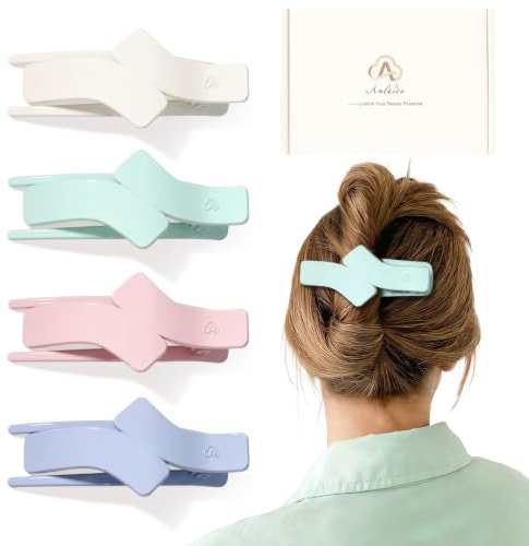 Amlaidu Flache Haarspangen für Damen, Starker Halt Flache Haarklammern für Feines, Dickes, Mittleres und Dünnes, Rutschfest Haarspangen, Weiß, Lila, Grün, Pink, 4 Stück