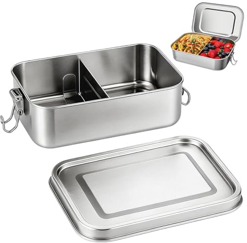 1200ml Stainless Steel Lunch Box,Large Metal Bento Box with 2-compartment | Leak-Proof Portable Food Storage Container for Men Wonmen,Dishwasher Safe Storage Container