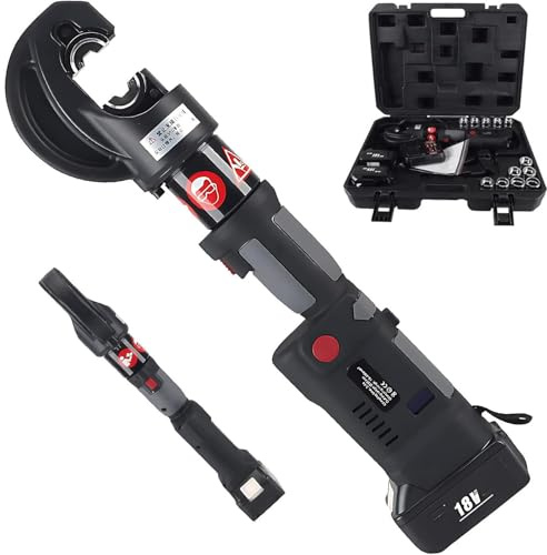 PioMue Crimpadora hidráulica eléctrica de 18 V con Cabezal Giratorio de 180°, crimpadora Multicapa Ligera (16-400 mm²), batería de 4 Ah de Carga rápida con Estuche Organizador.