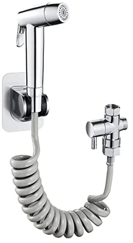 FENOKD Bidet Sprayer kit for Toilet Handheld Bidet Sprayer for Toilet-Adjustable Water Pressure Control 2M Telescopic Hose Water Diverter with Stand for Balcony,Brushed,01