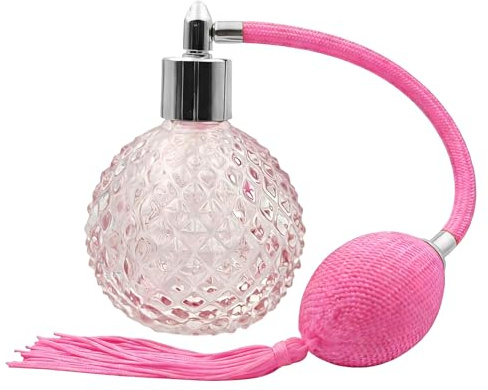 Retro kristallparfymflaska, 80 ml påfyllningsbar rosa parfym atomiserare tom med rosa långa tofsar vintage spray atomizer pump glasbehållare återanvändbara dispenserflaskor för sminkhår