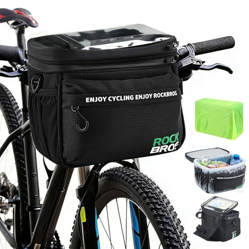 Eirolace Borsa da manubrio per bicicletta, borsa da manubrio isolata da 5 litri con touchscreen regolabile per e-bike e biciclette, resistente all'acqua, borsa per cestino anteriore della bicicletta