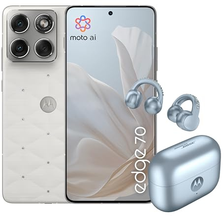 Motorola edge 70 e moto buds loop con crystals by Swarovski®(12/512GB, Doppia fotocamera 50MP+flicker cam, selfie 50MP, sottile 5.99mm, 4800mAh, Display 6.67 120Hz, Android 16) PANTONE Cloud Dancer