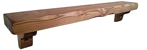 Pine Beam Corbel Mantle Piece Fireplace Shelf - Rustic Edge - Wax Finish (Tudor Oak Beeswax, 110cm)