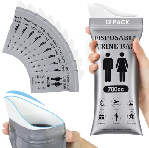 Adiwo 12 Stück Einweg Urinbeutel für Männer Frauen, Mobile Toilette Beutel | 700ml Urinbeutel für Unterwegs, Nottoilette für das Auto, Notfall Urinal für Männer Frauen Kinder Patienten und Schwangere