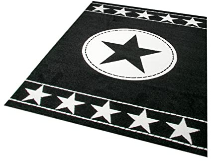 Traum Kinderteppich Spielteppich Kinderzimmer Teppich Sternteppich Sterne Schwarz Creme 160x230 cm