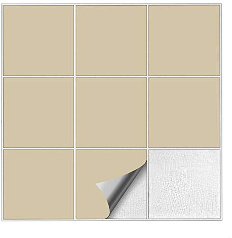 Kiwistar Fliesenaufkleber Beige 82 Seidenmatt - 10 x 10 cm - 25 Stück - Klebefliesen Fliesenmuster Stickerfliesen Wandfliesen überkleben