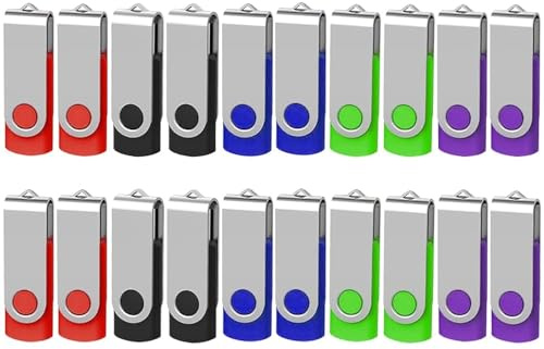 AreTop USB Stick 8GB 20 Stück, 360° drehbar USB 2.0, 20 Farben | 360° drehbarer Metall-Schutz, USB 2.0 Plug-and-Play, inklusive Lanyards, kompatibel mit PC/Laptop/Tablet/Auto/TV