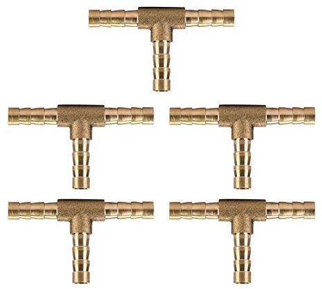 Connecteur en Laiton en T, 5pcs Raccords du Tuyau T pour Tuyau d'Air/Eau/Huile/Gaz, Joint du Tuyau en Laiton 6/8/10 /12mm (6mm)