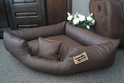 Hundebettenmanufaktur Hundebett Eckbett Hundesofa Schlafplatz Kunstleder Canto (80 cm X 80 cm, Braun)