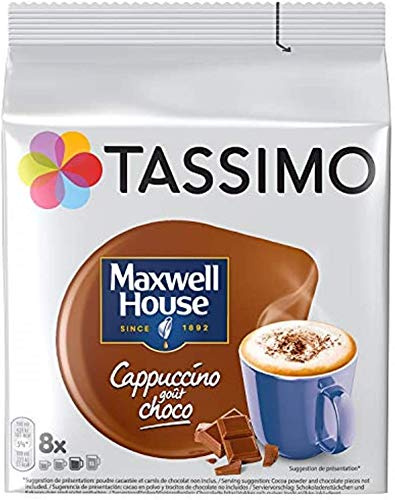 Tassimo Maxwell House Cappuccino Choco, café, pile de café, chocolat (paquet de 10, 80 boissons)