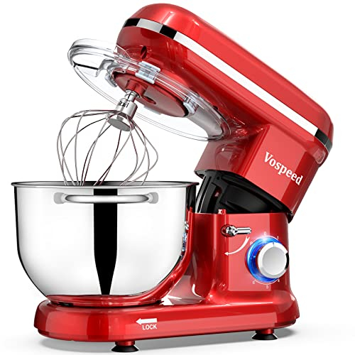 Vospeed Impastatrice Planetaria 6.2L 1500W - Robot da Cucina Multifunzione con Frusta, Gancio per Impastare e Ciotola di Acciaio Inossidabile (Rosso) - Impastatrice Professionale per Dolci e More