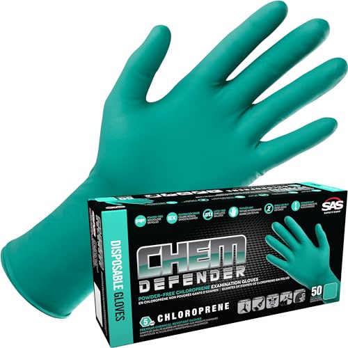 ChemDefender Powder-Free Chloroprene Disposable Gloves | 5 Mil - XL | Chemical Resistance, Textured Fingertips, Extended 12 Cuff, Single Use | for Dental & Industrial | 66594