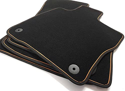Fußmatten passgenau Cupra Formentor (Zierstreifen Braun) Velours Matten Premium Set 4-teilig Autoteppich in Original Qualität Schwarz Befestigung