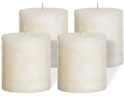 Brandsseller 4er Set Stumpenkerzen 7x7,5 cm – durchgefärbt & aus Paraffin – rustikale Kerzen mit langer Brenndauer – Dekokerzen für Tischdeko, Weihnachten & Feste – Creme