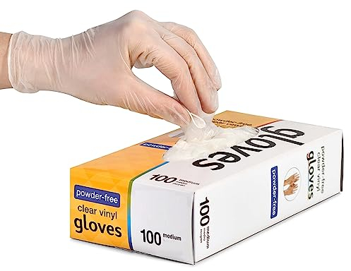 K-MART Vinyl multifunktionshandskar, pulverfria, engångsbruk, extra starka – låda med 100 – klar (medium)