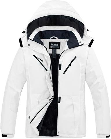 Skieer Women's Mountain Waterproof Ski Jacket Windproof Rain Jacket Winter Warm Hooded Coat White M