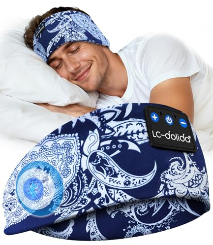 LC-dolida Schlafkopfhörer Bluetooth Stirnband Kopfhörer mit HiFi-Stereo | Weiches 4D-Gewebe,Beeindruckendem Klang,Komfort,tragbar für Reisen/Meditation/Yoga, tolles Unisex-Geschenk