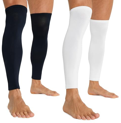 CityComfort Fotbollsstrumpor för män och tonåringar - benvärmare, benskydd ärmar - stort till fotboll och sport (vit/marinblå, 2-pack)