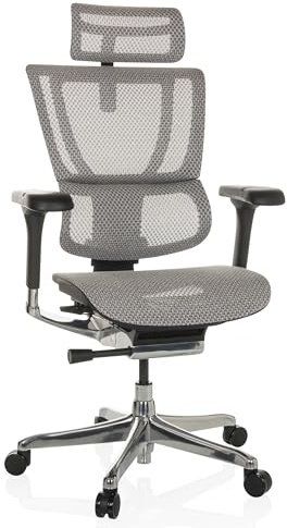 hjh OFFICE Bürostuhl ergonomisch ERGOHUMAN Slim GEN2 Originales Design, 24h Einsatz, Drehstuhl mit Flexibler Lordosenstütze, Netz Hellgrau