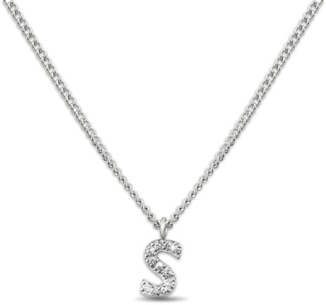 Bokstavskedja i silver för damer I Hudvänligt halsband med initialhänge I Bokstavskedja i silver och rostfritt stål. (S)
