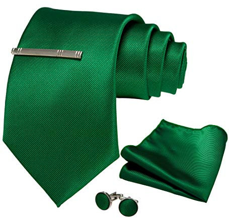 JEMYGINS Herren-Krawatte, extra lang, 9 cm breit, mit Tasche und Krawattenklammer – ideal für Hochzeiten und Partys, grün