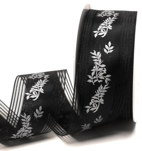 s.dekoda Trauerband 25m x 40mm Myrte Schwarz - Silbergrau Trauerflor Schleifenband [5270]
