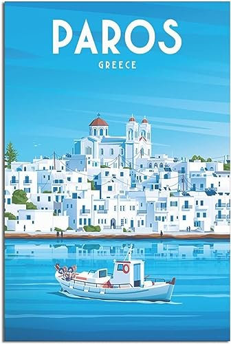 Leinwand-Poster Griechenland Paros Insel Boot Vintage Reise Poster Wand Poster Malerei Kunst Wandbild Leinwand Home Decor Ungerahmt 40x60cm