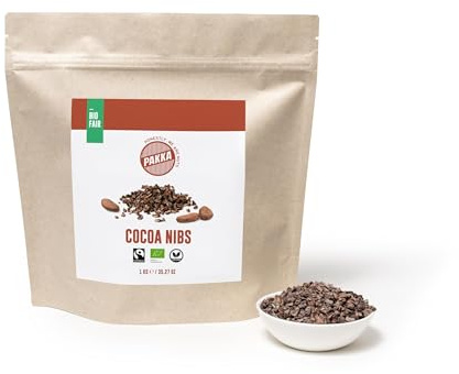 PAKKA Bio Kakao Nibs, 1kg, Öko & Fair, Cacao Cocoa Nibs, direkt hergestellt und abgefüllt vom Produzenten in Kolumbien, vegan 1000g
