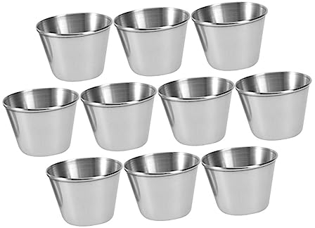 OUNONA 10pcs Small Sauce Cups Dip Sauce Containers for Condiments Stainless Steel Easy Clean Stable Base