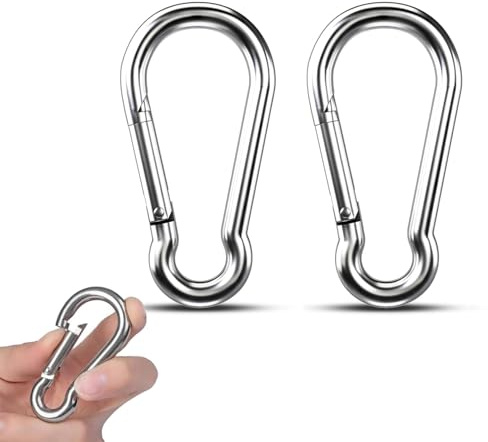 2 PCS Carabiner Clips Stainless Steel Metal Spring Hooks Small M6 Heavy Duty Carabiners Snap Clip Hook for Keychain Fishing Hiking Outdoor Activity Camping Awning (Not for Climbing)