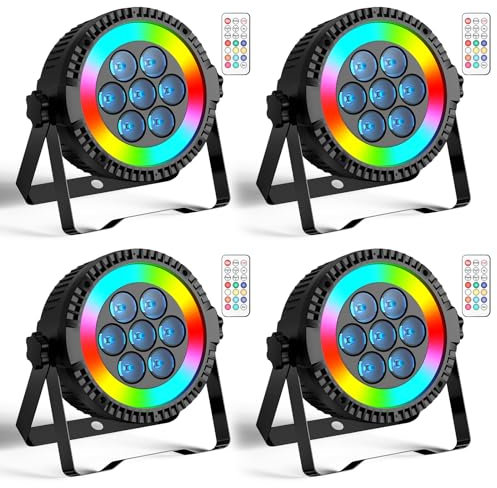 DELIBANG Set da 4 pezzi LED Par Faretto, RGBW luce da palcoscenico, 4 in 1, DMX512, viene fornito con telecomando e Sound Activation per Dj, feste, palcoscenico, matrimonio, discoteca, Natale