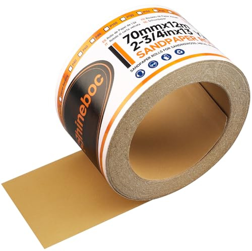Shineboc 12m x 70mm Sandpaper Roll Self Adhesive PSA Stickyback Sand Paper Gold PSA Longboard Sandpaper Long Aluminum Oxide Backed Sandpaper for Woodworking Metal Plastic Automotive, 320 Grit