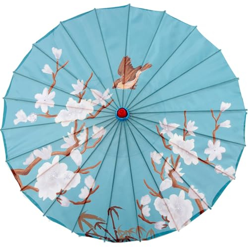 Hemore Japanese Umbrella, 32inch Silk Cloth Chinese Umbrellas, Plum Blossom Handmade Oiled Parasol, Asian Umbrella for Performance Photography Cosplay Costumes
