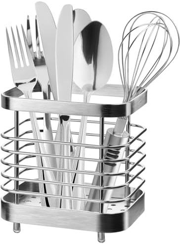 IWNTWY Utensil Holder, Stainless Steel Utensil Drying Rack for Kitchen Counter, Silverware Cutlery Flatware Holder Forks, Knives, Spoons, Chopsticks Organizer (Silver)