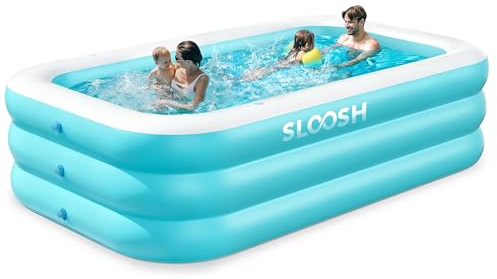 SLOOSH Piscina hinchable para adultos con asientos, 304,8 x 182,9 x 55,9 cm, tamaño natural, inflable, duradera, gruesa, gran piscina para jardín, césped, fiesta acuática de verano, cian