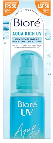 Bioré UV Aqua Rich LSF 50 Unsichtbares Gesichtsspray - Inhalt: 60 ml - Lichtschutzfaktor - UVA-/UVB-Schutz - Leichter, erfrischender Schutz