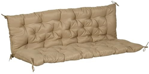 Outsunny 3 Sitzer Bankauflage 150x98x8 cm, Bankkissen mit Bändern, Sitzkissen, Outdoor/Indoor Stuhlkissen, Sitzauflage, Sitzpolster für Gartenmöbel, Fensterbank Sitzbank, Hollywoodschaukel, Khaki