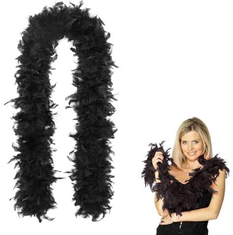 Dyiouxin Federboa Schwarz,200CM Schwarze Federboa,20er Jahre Accessoires,für Straßenfasching,Geburtstagsfeier,Konzert,Karneval,Tischdeko, Halloween,Weihnachtsfeier,Heimdekoration