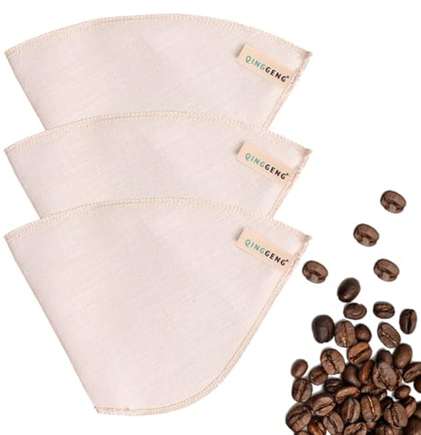 QINGGENG Reusable Coffee Filters Size 4, 3 Pack Premium Hemp Fabric Coffee Filters, Sustainable and Washable