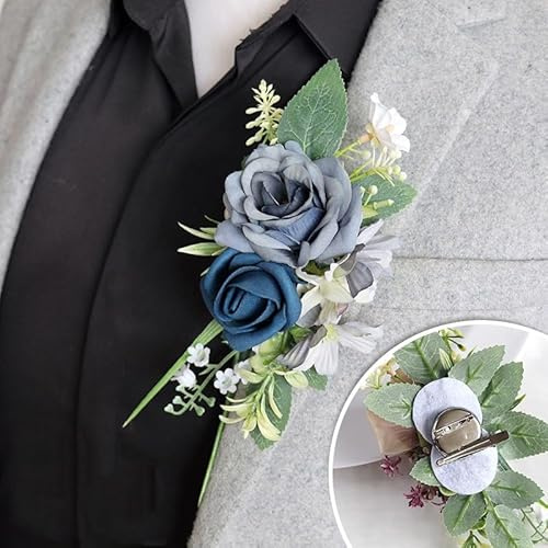 Hochzeit Ansteckblume Rose Knopflochblume handgemachte Brust Bouquet Knopfloch Blumen mit Nadel und Klemme künstliche Hochzeit Blume Zubehör für Männer Bräutigam Anzug Kleid Bankett Party Dekor (2